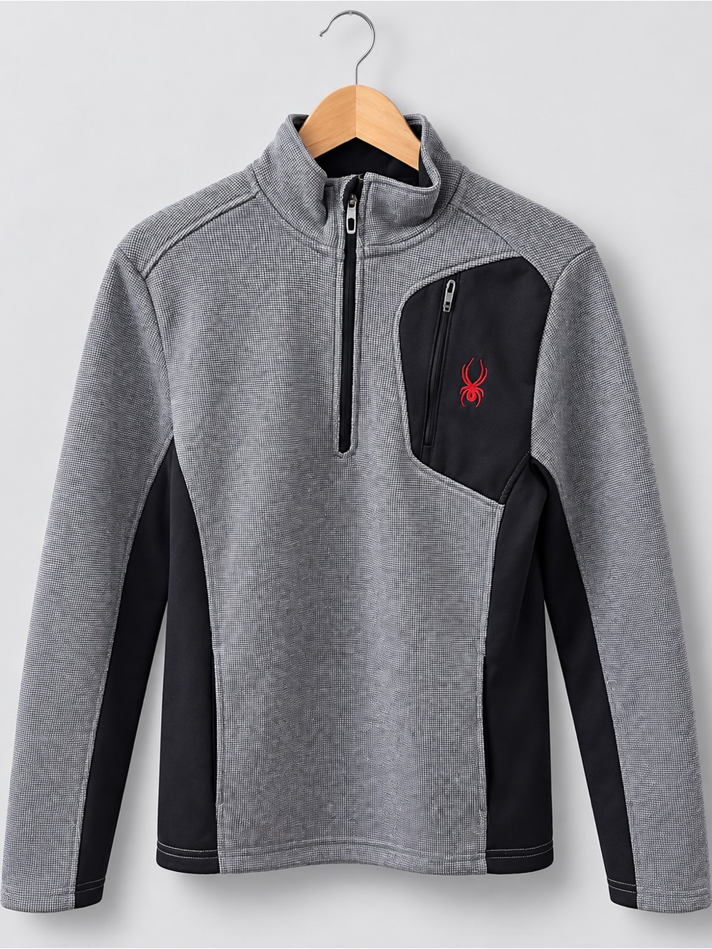 Spyder Men’s M Gray Black Quarter Zip Fleece Pullover